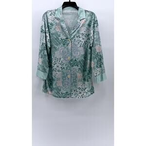 PETRA FASHIONS Women's Light Blue Floral Button-Up Notch Collar Sleepshirt SZ M